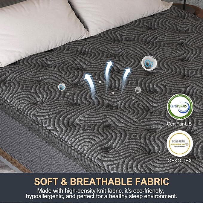 King Size Mattress, 9 Inch Hybrid Mattresses with Durable Support, Motion Isolation & Individually Poctet, 100 Night Trial, Dark Grey