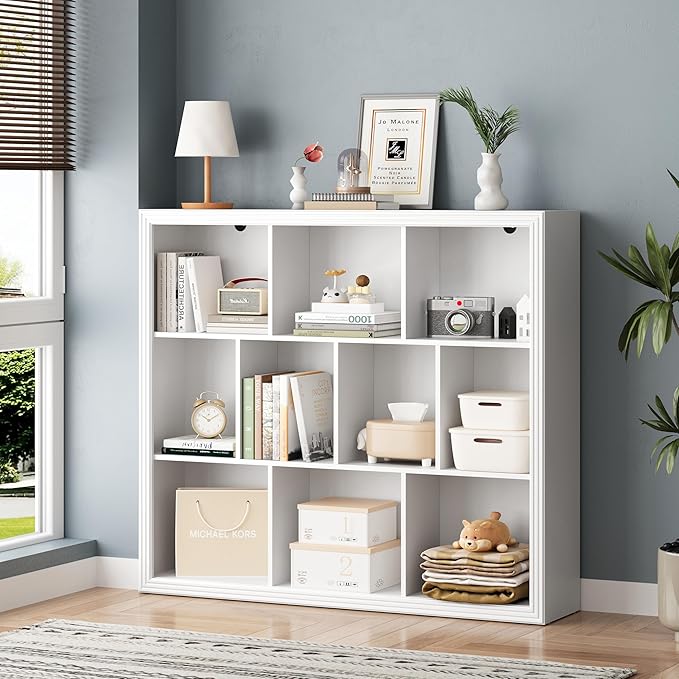 Book Shelf with 10-Cube, 43” Wide Bookshelf with Anti-Tip Device, 38” Tall Open Bookcase, Modern Display Organizer Book Case for Home Office, Entryway, Living Room, Bedroom, Study Room
