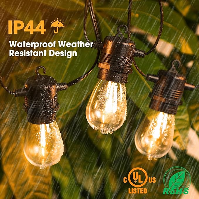 S14 LED Outdoor String Lights 150FT Patio Lights Outdoor Waterproof with 45+3 Shatterproof LED Bulbs, Hanging Backyard Lights for Outside Deck Patio Garden Balcony Decorations