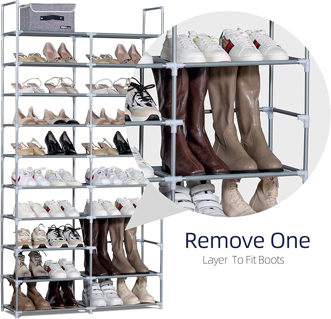 10 Tiers Shoe Rack, 30-40 Pairs Large Shoe Organizer, Sturdy Shoe Storage, Space Saving Tall Metal Shoe Shelf, Stackable Shoe Rack for Closet, Entryway, Bedroom, Silver