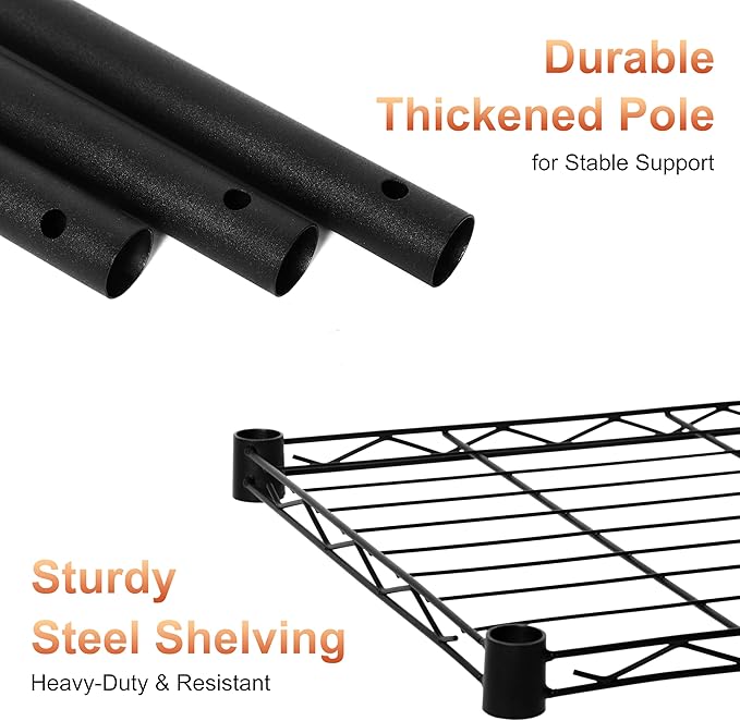 Whitmor 3 Tier Storage Shelves, Heavy Duty Metal Shelving, 400 lbs Capacity per Shelf, 1200 lbs Total, Easy Assembly for Kitchen, Garage, Plant, 18" L x 12" W x 26.4" H, Black
