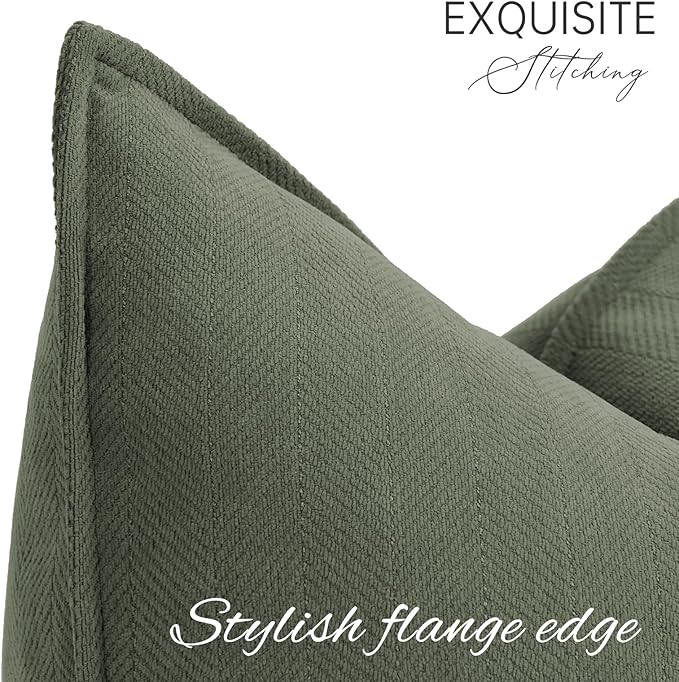 ZWJD Army Green Pillow Covers 24x24 Set of 2 Chenille Throw Pillow Covers with Elegant Design Soft and Luxurious Decorative Throw Pillows for Couch, Bed, and Home Decor