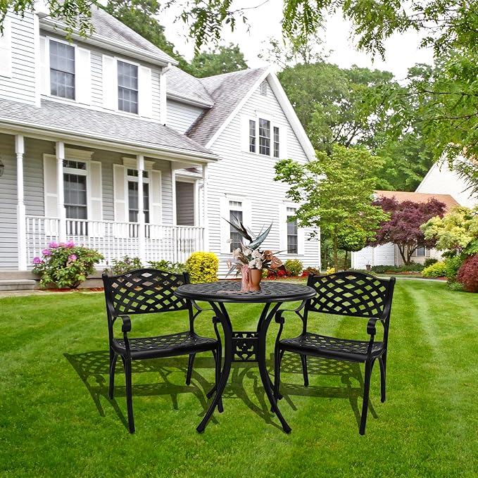 30.31" Outdoor Table and Chairs, Patio Table Set with 2.36" Umbrella Hole, Anti-Resistant Outdoor Dinning Set, Cast Aluminum Patio Furniture Set for Garden, Porch, Deck