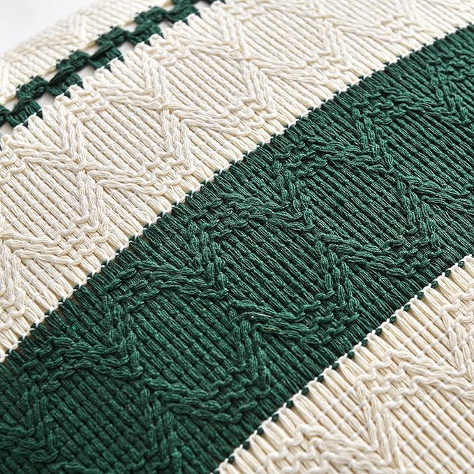 Fancy Homi Set of 2 Dark Green Boho Decorative Throw Pillow Covers 16x16 Inch for Couch Bed Sofa Bedroom Indoors, Modern Farmhouse Vintage Forest Green Living Room Decor