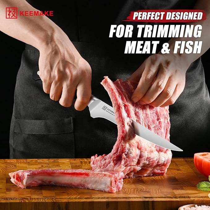 KEEMAKE BBQ Carving Knife Set, Brisket Knife and Boning Knife for Meat Cutting, High Carbon Stainless Steel Sharp Knives Set for Kitchen, Carving Knives for Roast Meat Ham Turkey
