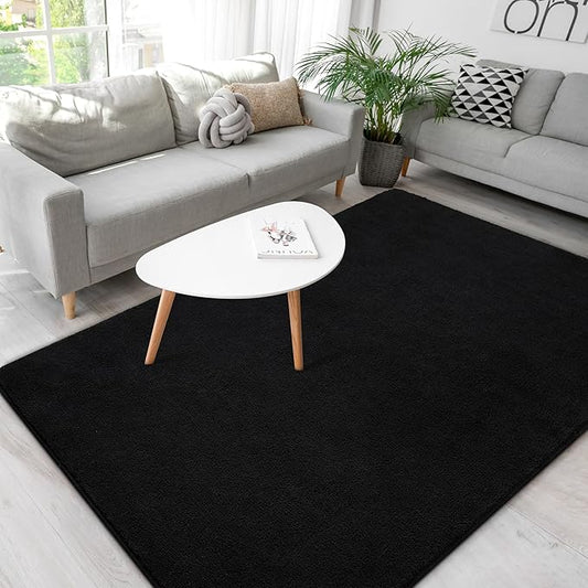 Soft Rugs for Living Room 5x7 Black, Minimalist Area Rug for Bedroom Nursery Dining Table Dorm, Throw Rugs for Men Boys Girls Kids Room Indoor Floor Carpets