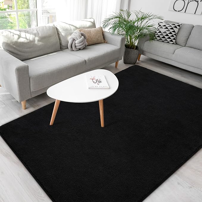 Soft Rugs for Living Room 4x6 Black, Minimalist Area Rug for Bedroom Nursery Dining Table Dorm, Throw Rugs for Men Boys Girls Kids Room Indoor Floor Carpets
