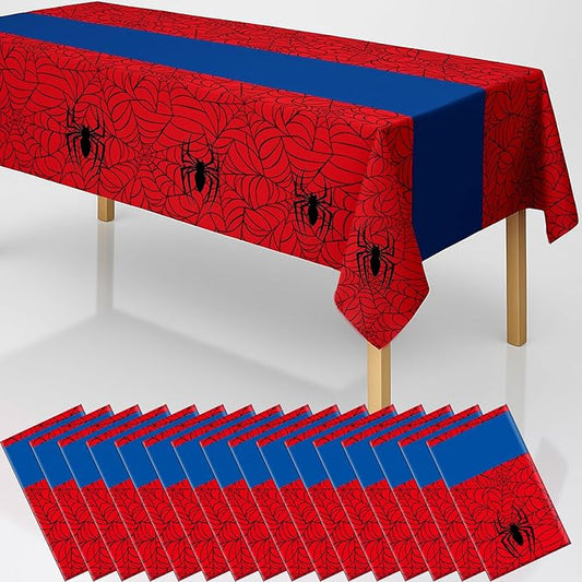 16Pcs 2in1 Spider Birthday Party Decorations Tablecloth, 54" x 108" Super Hero Table Cloth Disposable Rectangle Plastic Table Cover for Kids Baby Shower Wedding Party Supplies