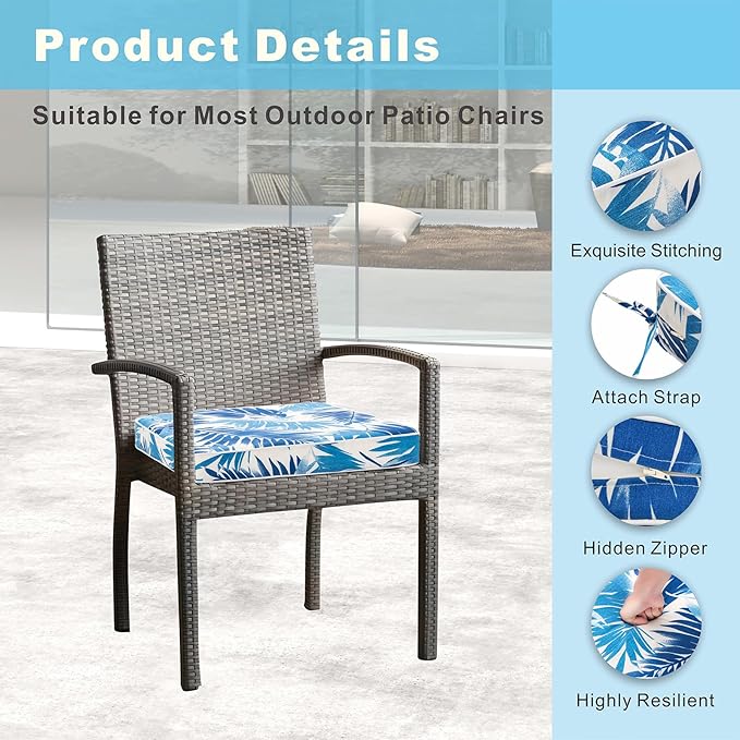 Outdoor Chair Cushions 19 x 19 Inch Set of 4 Water Resistant Seat Cushions with Ties, Outdoor Cushions for Patio Furniture with 3-Year Fade Resistant