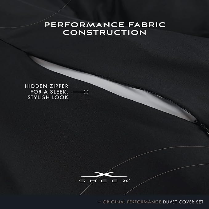 SHEEX Original Performance Cooling Duvet Cover Set, Lightweight Full/Queen Duvet Cover with 2 Standard Pillow Shams, Black