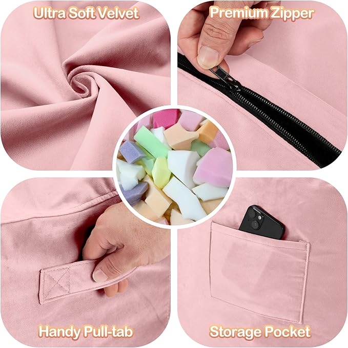Homguava 4 FT Bean Bag Chair: 4' Bean Bags with Memory Foam Filled, Large Beanbag Chairs Soft Sofa with Dutch Velvet Cover-Light Pink