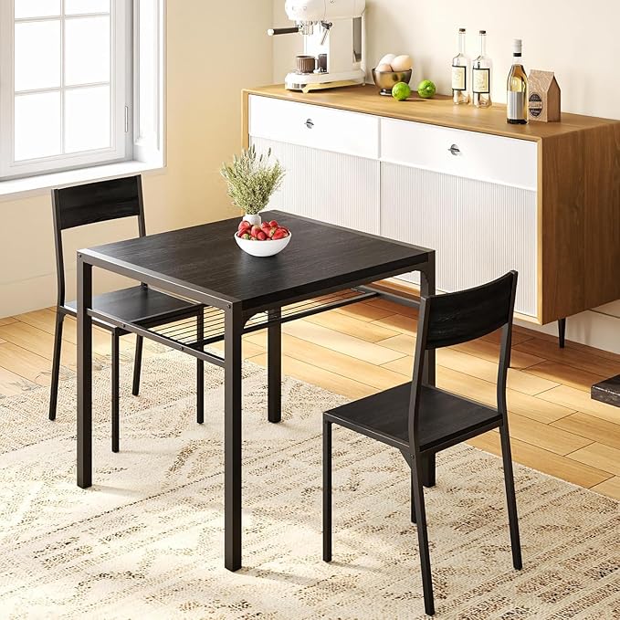 Gizoon Dining Table Set for 2, 3 Piece Kitchen Table with 2 Chairs for Small Space, Apartment, Kitchen, Dining Room, Space-Saving