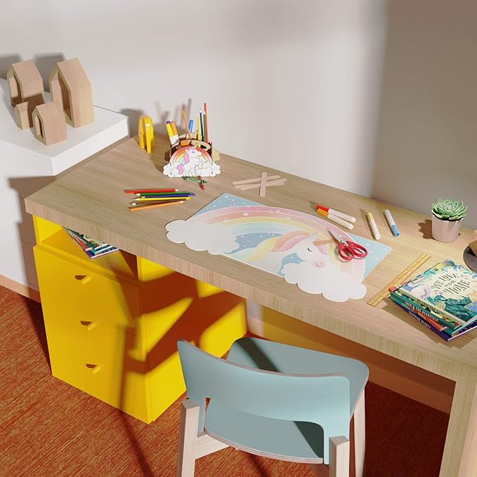 Uncommon Desks Kid's Desk Mat - for Schoolwork Arts & Crafts - Fun Computer & Mouse Pad Blotter - Washable Table Cover - Student School Organizer - Cute Office, Home, School Supplies - Unicorn Design