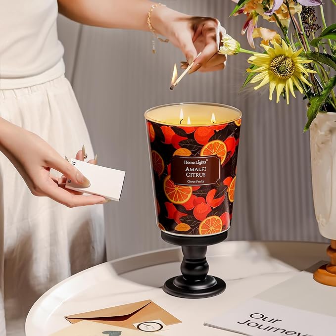 HomeLights 3-Wick Candles for Home Scented - 34oz Soy Wax Blend Candle Long-Lasting Fragrance, Eclectic Mixed Styles Home Decor and Housewarming Gifts, Amalfi Citrus