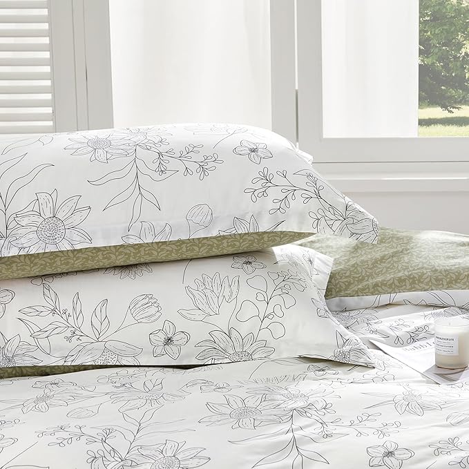 SAPHREAS Sunflower Printed Duvet Cover Set 3pcs King Size Drawing Floral White Bedding Comforter Cover Set 1 Duvet Cover 104"x90" 2 Pillow Shams, Comforter Not Included