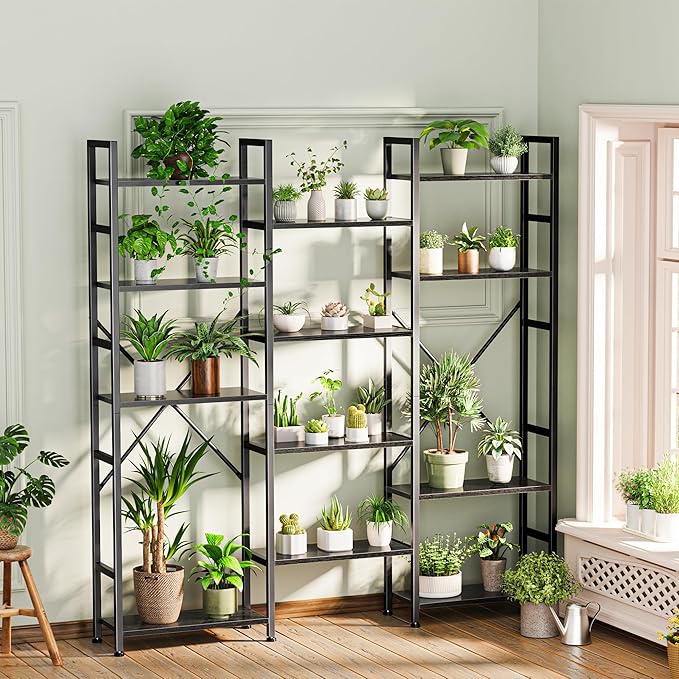 SUPERJARE Triple 5 Tier Bookshelf, Bookcase with 14 Open Display Shelves, Wide Book Shelf Book Case for Home & Office, Black