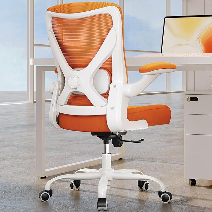 Ergonomic Office Chair - X-Shaped Computer Desk Chair Comfy, Gaming Chair, Office Chair with Lumbar Support, Mesh Office Chairs, Desk Chair for Long Hours(White-Orange)