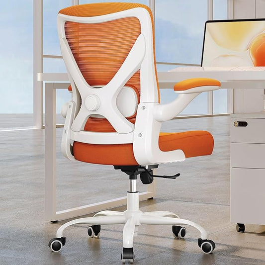 Ergonomic Office Chair - X-Shaped Computer Desk Chair Comfy, Gaming Chair, Office Chair with Lumbar Support, Mesh Office Chairs, Desk Chair for Long Hours(White-Orange)