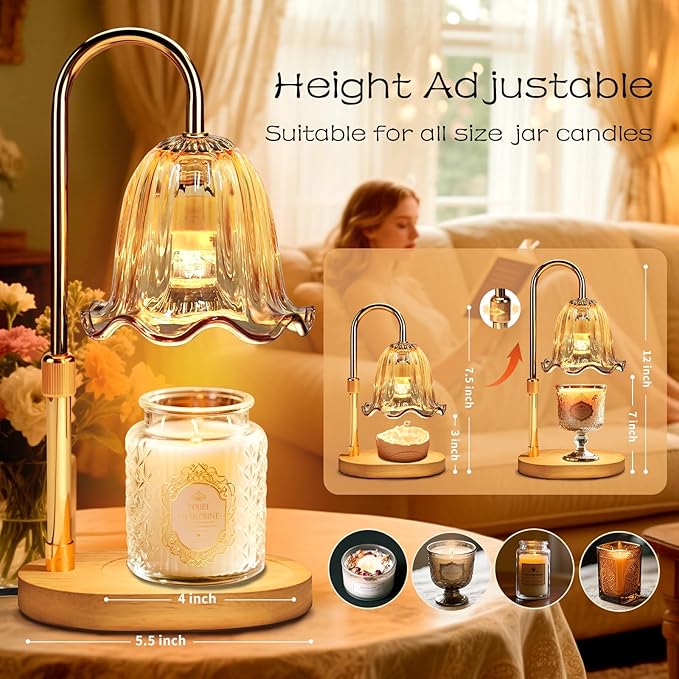Electric Candle Warmer Lamp with Timer: Birthday Gifts for Women Mom, Adjustable Height & Brightness, Wax Warmer for Scented Wax with 2 Bulbs, Ideal for Home Decor