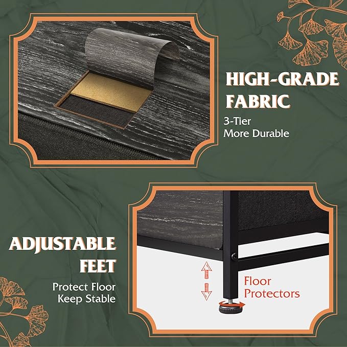 WLIVE 9-Drawer Dresser, Fabric Storage Tower for Bedroom, Entryway, Closet, Tall Chest Organizer Unit with Fabric Bins, Steel Frame, Wood Top, Easy Pull Handle, Charcoal Black Wood Grain Print