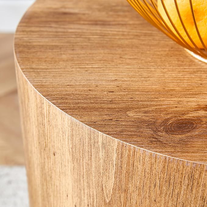 Modern Round Top Coffee Table,15.7Inch Cylindrical End Table,Small Side Table with Texture for Living Room,Office,Apartment