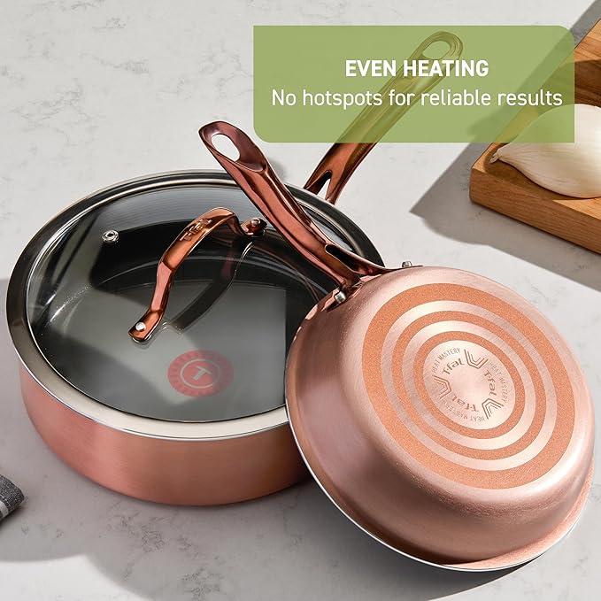 T-Fal Preserve Ceramic Nonstick Frying Pan Skillet 12-inch, Oven Broiler Safe up to 350°F, Cookware, InoCeram Glide Technology, Frying Pan, Skillet Pots & Pans, Rose Gold