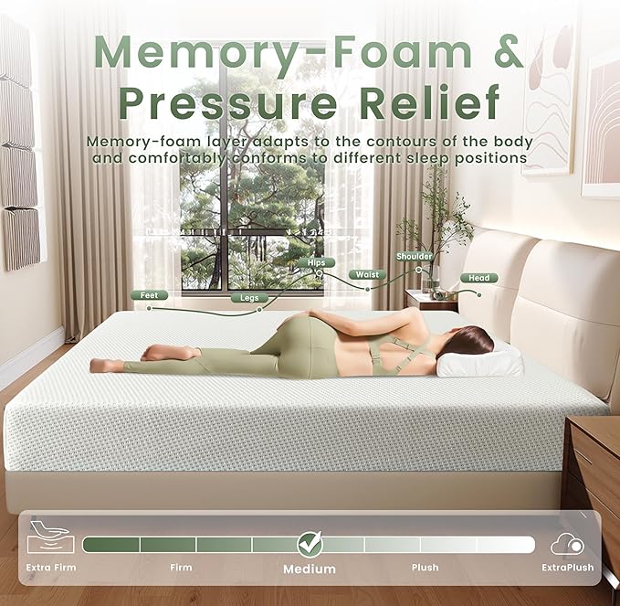 Twin Mattress 5 Inch for Kids, Memory Foam Mattress Medium Firm Pressure Relief with Cooling Green Tea Gel, Mattresses in a Box Comfortable and Supportive No Fiberglass
