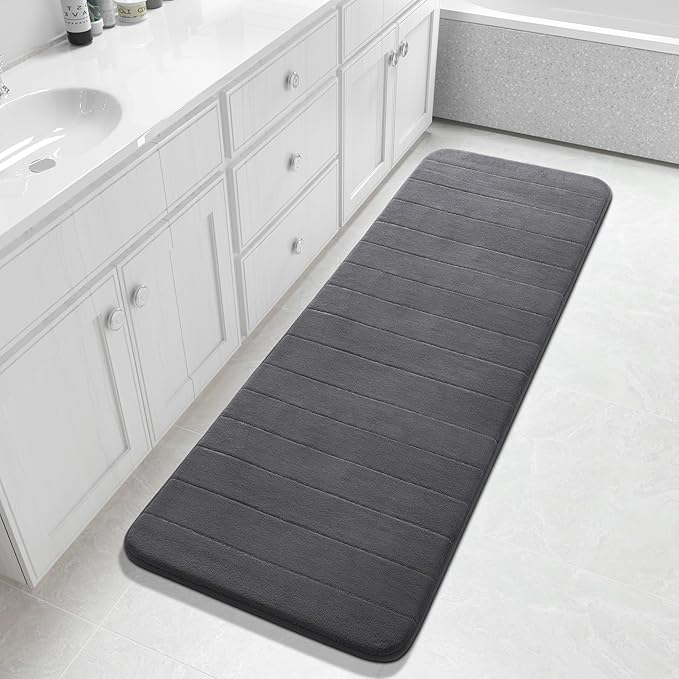 Yimobra Bathroom Runner 60"x24", Non Slip Memory Foam Bath Mat, Super Soft Water Absorbent Hallway Carpet, Machine Washable Rug for Vanity Tub Shower, Dark Gray