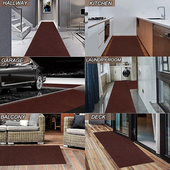 3' x 66' Runner Rugs with Rubber Backing, Indoor Outdoor Utility Carpet Runner Rugs, Chocolate Brown, Can Be Used as Aisle for The RV and Boat, Laundry Room and Balcony