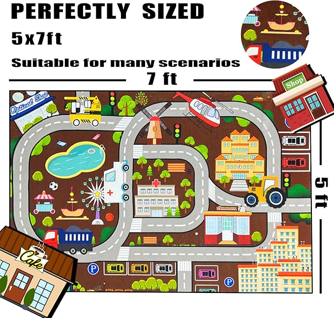 Car Rugs for Kids Toy Cars - City Life Road Rug for Playroom Car Track Rug Car Carpet for Kids Boys Living Room Bedroom Classroom, 3'×5'