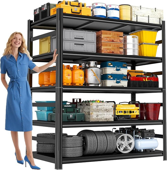 72" H|48" W Garage Shelving-Easy Assembly Heavy Duty Storage Shelves|5-Tier Adjustable Shelf Unit|Steel Waterproof Rust-Resistant Shelves for Industrial,Warehouse,Basement