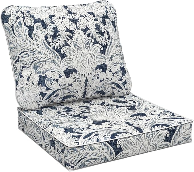 Outdoor Deep Seat Cushions Set 22 x 22 Inch for Patio Furniture,Water Resistant Chair Cushions Replacement Includes Seat Cushion & Back Pillow for Couch Sofa, Wicker Chair - Damask Lapis