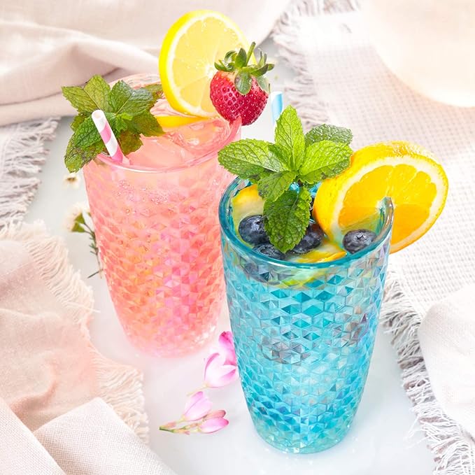 BELLAFORTE Shatterproof Tritan Plastic Tall Tumbler, Set of 4, 19oz - Laguna Beach Drinking Glasses - Unbreakable Tritan Drinking Glasses for Parties - BPA Free - Blue