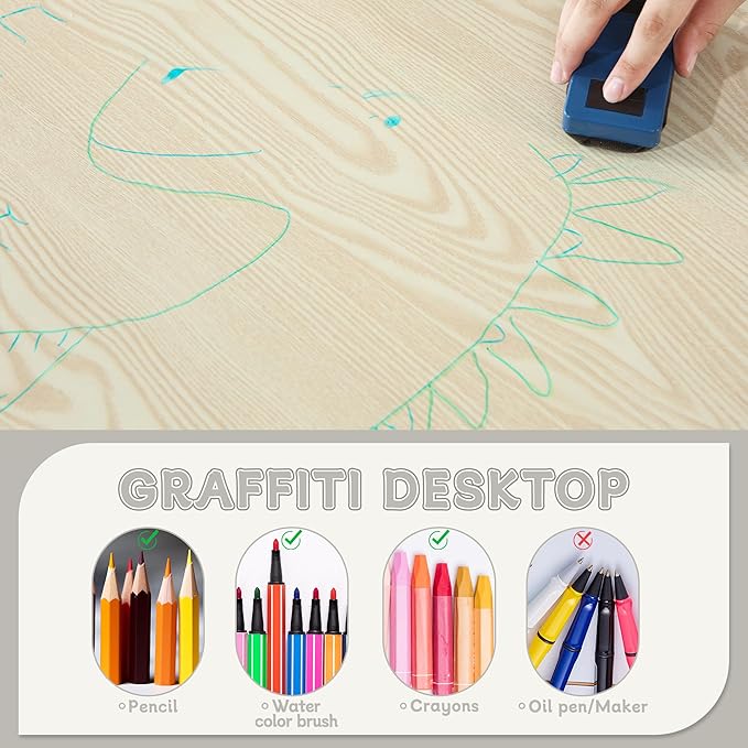 Kids Table and Chairs, Height-Adjustable Toddler Table and Chair Set with 31.5''Lx23.6''W Graffiti Desktop, Table Chair for Ages 3-8, Childrens Table and Chair Set for Daycare with 2 Chairs