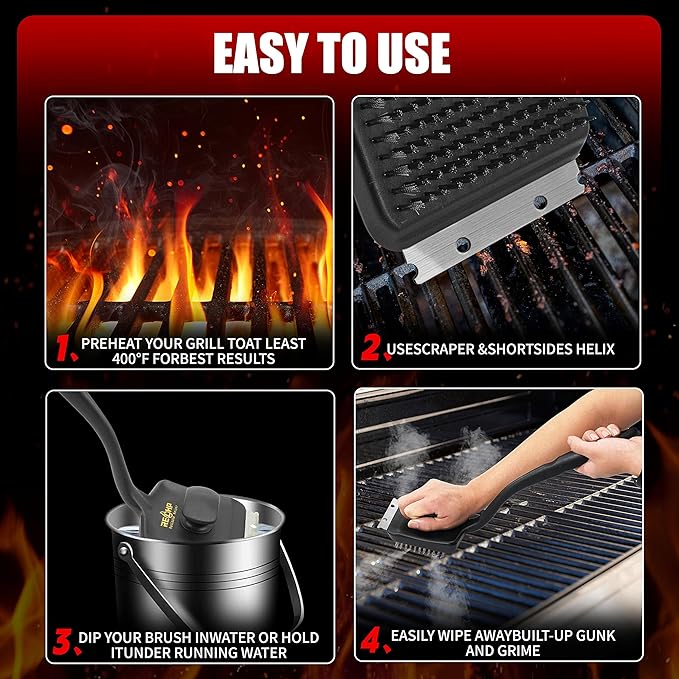 Grill Brush and Scraper [Extra Long 17-Inch Handle] Wire Grill Brush for Outdoor Grill Grill BrushGrill Cleaning Brush Grill Accessories for Most Grill Grill Accessories Gift for Men/Dad