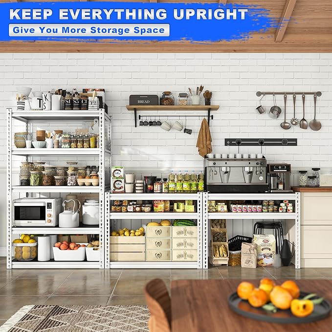 REIBII Garage Shelving 2500LBS Storage Shelves Adjustable Heavy Duty Shelving Metal Shelving 65.7" H Metal Shelves White Shelves for Pantry Kitchen 15.3" D x 33.8" W x 65.7" H