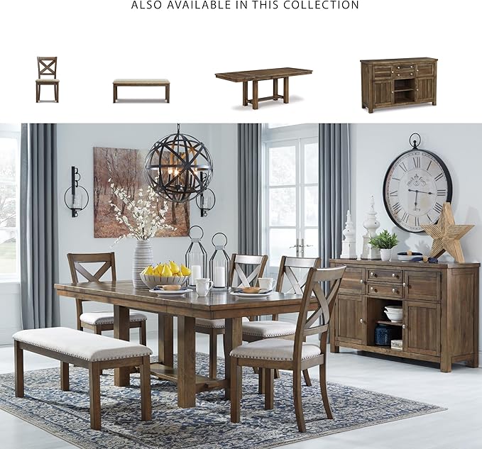 Signature Design by Ashley Moriville Casual Rustic Upholstered Dining Bench, Grey & Brown