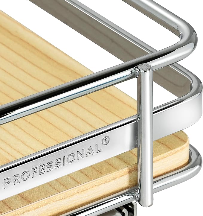LYNK PROFESSIONAL® Élite™ Pull Out Spice Rack Organizer for Inside Kitchen Cabinets - 6-1/4 inch Wide - Slide Out Drawer – Wood/Chrome Sliding Spice Cabinet Organization Shelf Racks - 1 Tier