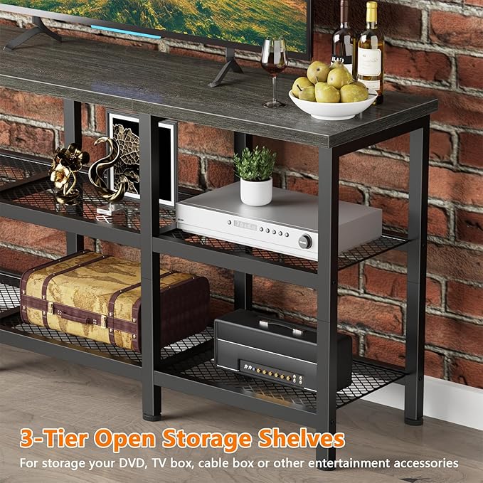 Furologee TV Stand, 43 Inch Entertainment Center with 3-Tier Storage Shelves, Industrial Media Console Table for TVs up to 50 Inch, Television Stands for Living Room, Bedroom, Light Black Oak