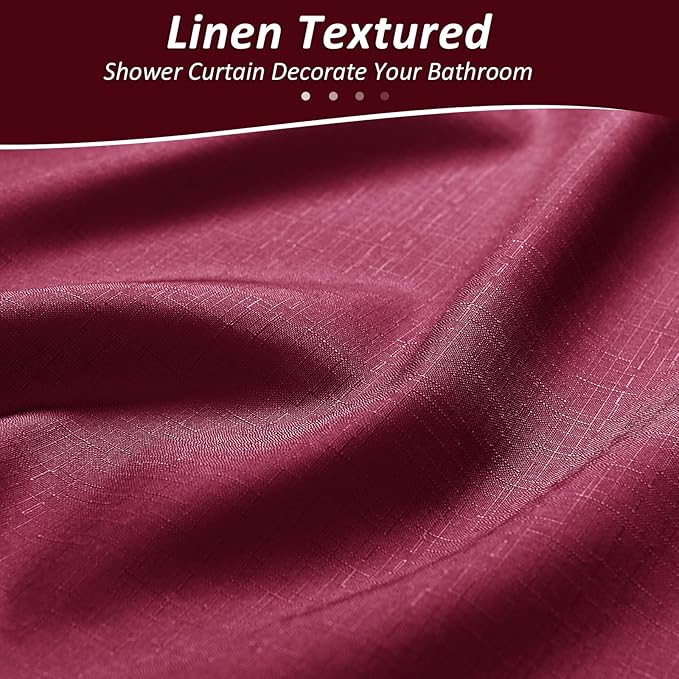 Naturoom Burgundy Red Shower Curtains for Bathroom, Ombre Linen Textured Fabric Shower Curtain Set, Hotel Spa Luxury Decorative Bathroom Curtain with 12 Hooks, Machine Washable, 72 x 72, Wine Red