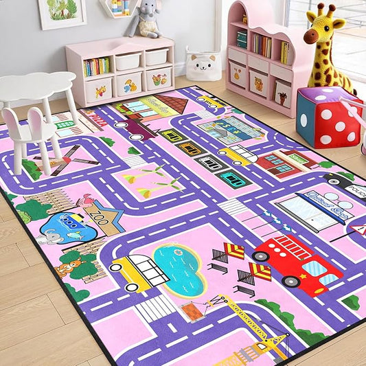 Road Map Carpet for Kids - Kids Rugs for Playroom Car Rugs for Girls Toy Play Mats for Floor City Play Mat, 2. 5x4 Feet