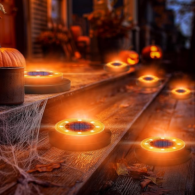 Flacchi Solar Ground Lights - Solar Powered Lights Outdoor Solar Disk Light Waterproof Landscape Light for Patio Yard Pathway Walkway Driveway (Orange, 12 Pack)