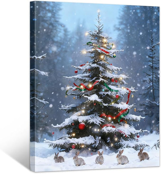 Framed Christmas Pictures Wall Decor,Vintage Pine Tree Prints,Winter Christmas Canvas Wall Art Decoration for Bedroom Bathroom Living Room Rustic Xmas Holiday Gifts (Christmas Tree 17, 24'' X 36'')