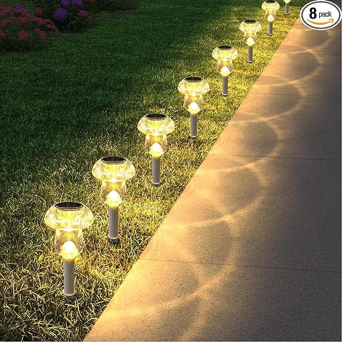 Solar Lights Outdoor, 8 Pack Mushroom Lights Outside Waterproof, Solar Powered LED Lighting for Garden, Yard, Landscape, Path, Pathway, Lawn, Walkway, Driveway, Backyard Decor (Warm White)