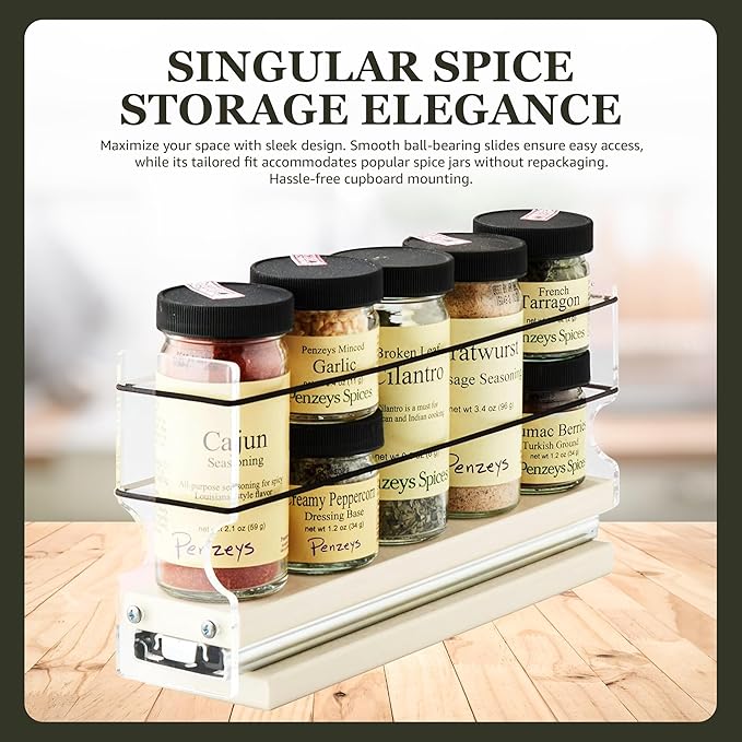 Vertical Spice Narrow Spice Rack - Sliding Spice Jars Organizer - Pantry Organizers & Storage - Slide Out Drawers for Kitchen Cabinets - Seasoning Caddy (2.3" W x 5.0" H x 10.6" D, Assembled)