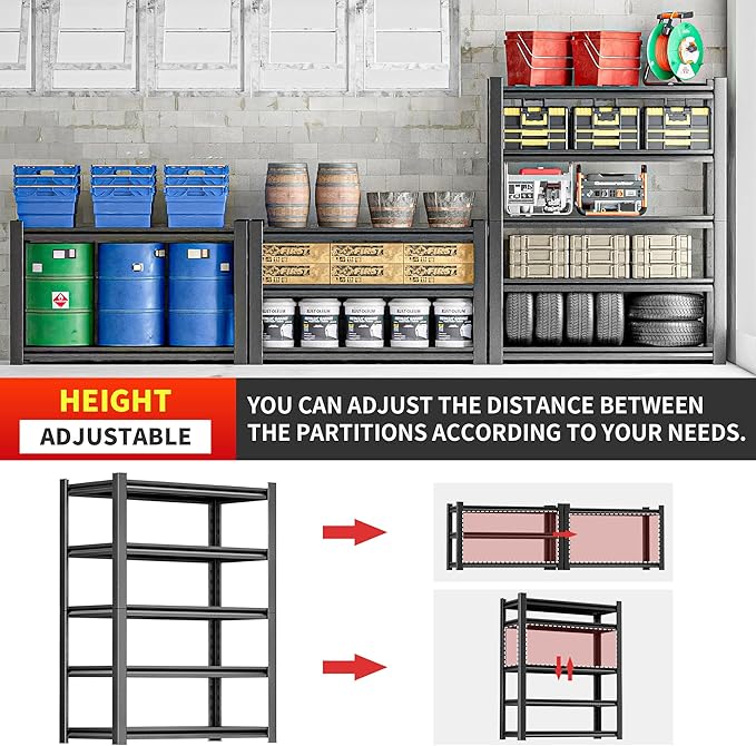 Metal Garage Shelving Unit, 5 Tier Heavy Duty Storage Shelf, Utility, and Industrial Use - Durable Metal Storage Rack Shelving, Garage Storage Shelf Organizer 18" D x40 W x78 H