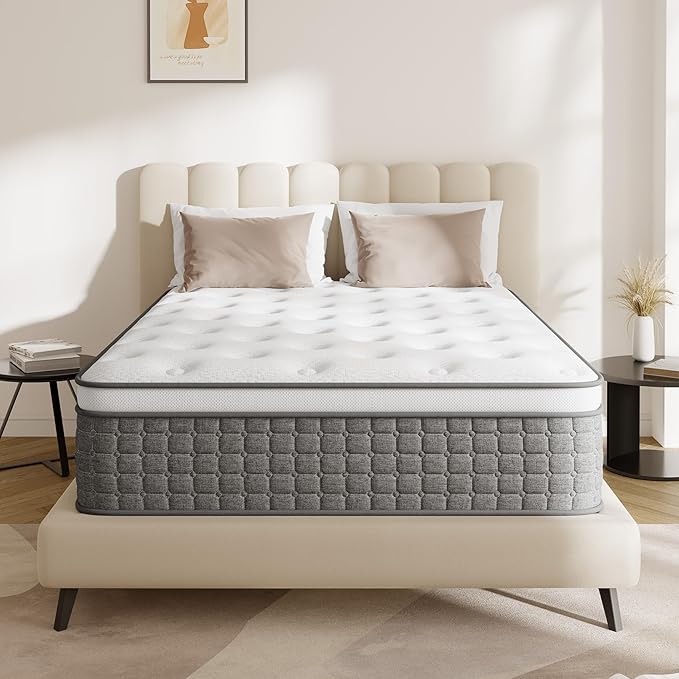 Mattress King Size, Medium Firm 10 Inch Mattresses with Extra Lumbar & Shoulder Support, Hybrid Mattress King with Gel Memory Foam Pain Relief - Fiberglass Free - No Odor - 365 Night Trial