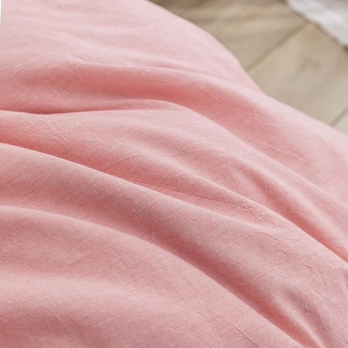 BESTOUCH Duvet Cover Set 100% Washed Cotton Linen Feel Super Soft Comfortable Chic Lightweight 3 PCs Home Bedding Set Solid Red Pink Queen