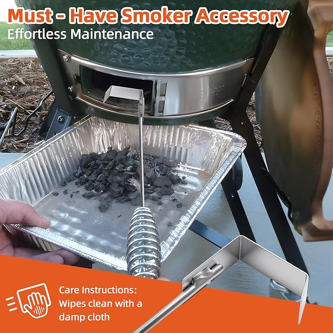 BBQ Ash Tool Poker Rake,18.6 Inch Stainless Steel Charcoal and Grill Cleaning Ash Tools for Fireplace, Metal BBQ Cleaner Poker,Heavy Duty Barbecue Grilling Utensils Tool for Charcoal Grills