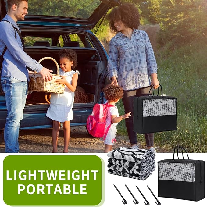 Outdoor Rug 8x10 ft with LED Light, Waterproof Reversible Outdoor Plastic Straw Rug for Patios Clearance, Large Outdoor Area Rug Carpet RV Mat for Camping Backyard Deck Porch Beach